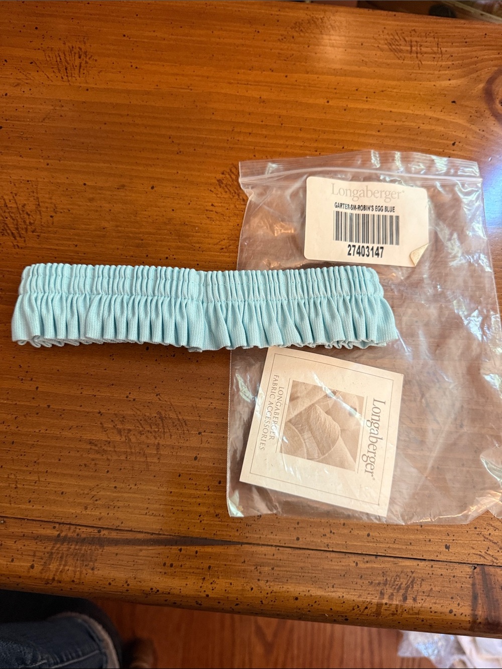 Longaberger Pale Blue Gathered Fabric Garter